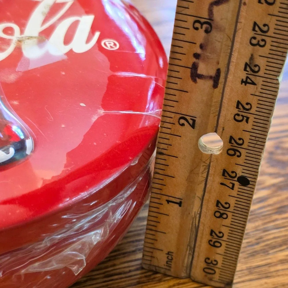 Vintage 1995 Coca-Cola Round Metal Tin Red Bottle Graphic 8oz Toffee Sealed
